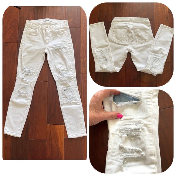J BRAND  ripped distressed  STRETCHY WHITE SKINNY DENIM JEANS 26 - Picture 1 of 9